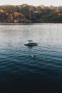 Превью обои лодка, озеро, море, горы