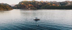 Превью обои лодка, озеро, море, горы