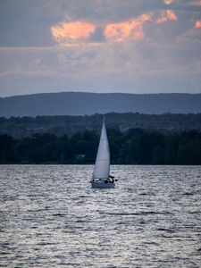 Превью обои лодка, парус, море, деревья