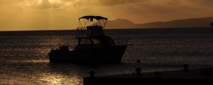 Превью обои лодка, птица, силуэт, море, сумерки, темный