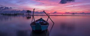 Превью обои лодка, рассвет, горизонт, вьетнам