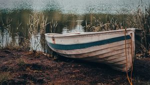 Превью обои лодка, река, берег, деревья