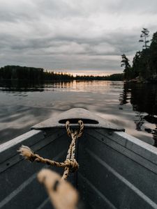 Превью обои лодка, река, закат, вода, берег