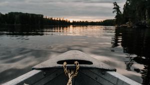 Превью обои лодка, река, закат, вода, берег