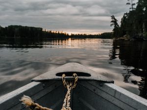 Превью обои лодка, река, закат, вода, берег