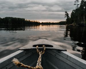 Превью обои лодка, река, закат, вода, берег