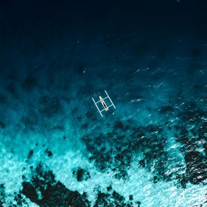 Превью обои лодка, риф, вид сверху, море