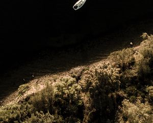 Превью обои лодка, вид сверху, катер, побережье