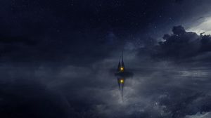 Превью обои лодка, вода, облака, ночь, арт
