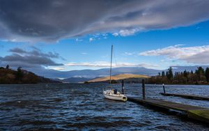 Превью обои лодка, вода, волны, пристань