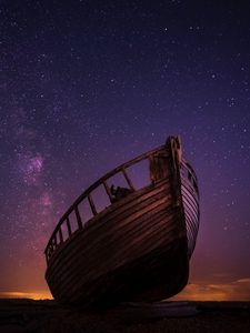 Превью обои лодка, звездное небо, ночь