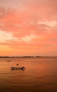 Превью обои лодки, море, горизонт, закат