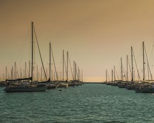 Превью обои лодки, море, мачты, вечер
