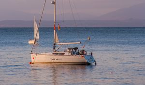 Превью обои лодки, парусы, море, горизонт