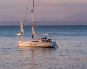 Превью обои лодки, парусы, море, горизонт