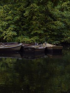 Превью обои лодки, река, деревья, природа