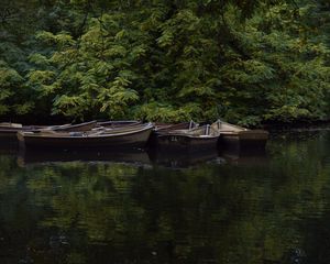 Превью обои лодки, река, деревья, природа