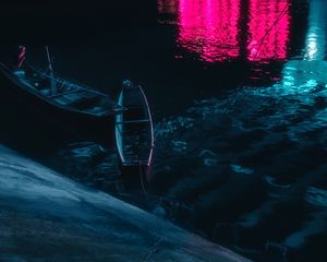 Превью обои лодки, вода, ночь, темный, отражение