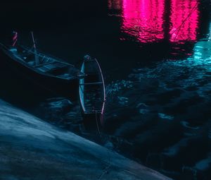 Превью обои лодки, вода, ночь, темный, отражение