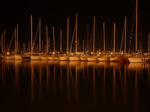 Превью обои лодки, вода, ночь, темный