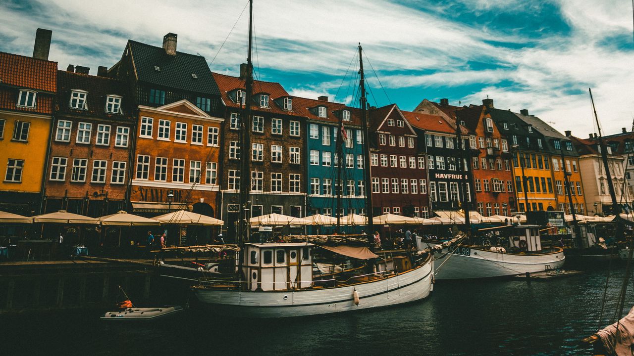 Обои лодки, здания, море, копенгаген, дания