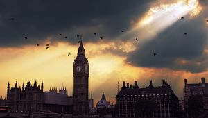 Превью обои london, big ben, лондон, биг бен, закат, тень, небо