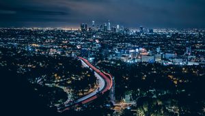 Превью обои лос анджелес, сша, небоскребы, ночь, вид сверху