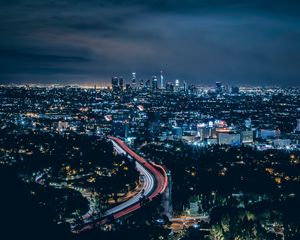 Превью обои лос анджелес, сша, небоскребы, ночь, вид сверху