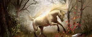 Превью обои лошадь, лес, магия, ветер, превращение