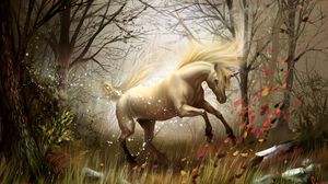 Превью обои лошадь, лес, магия, ветер, превращение