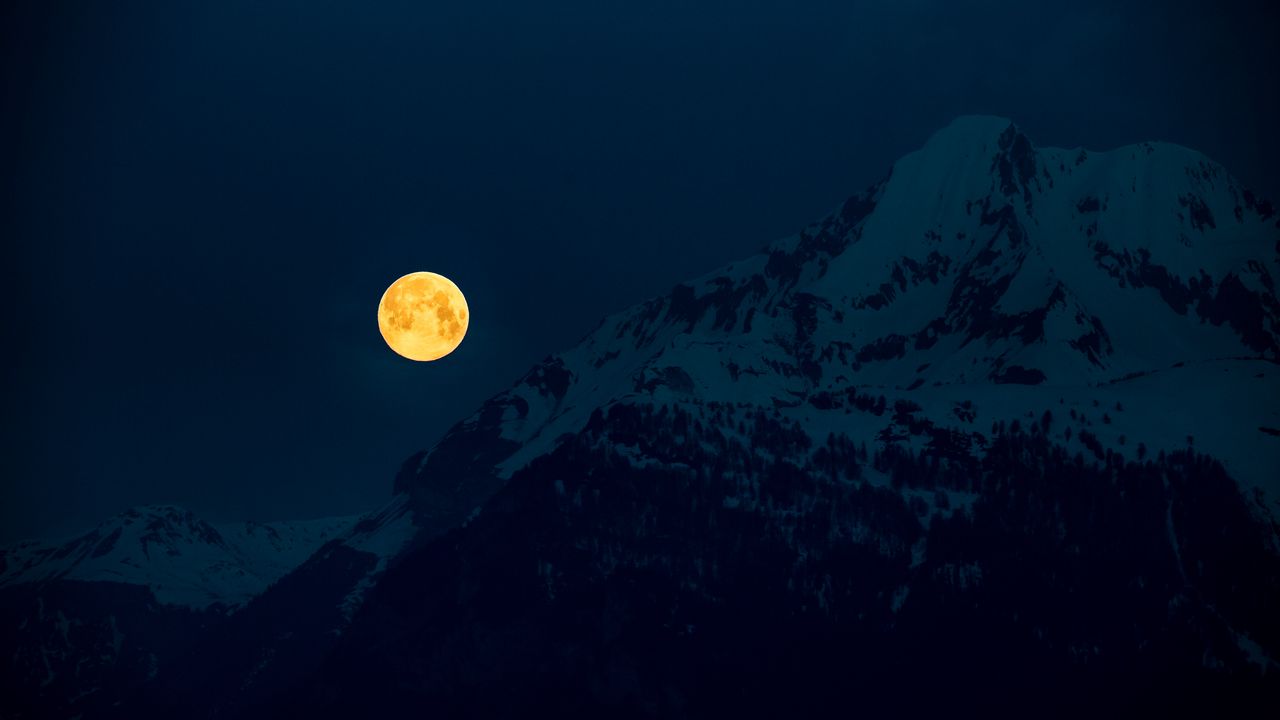 Обои луна, горы, ночь, полнолуние, лунный свет