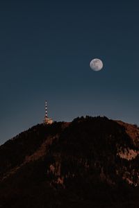 Превью обои луна, холм, башня, деревья