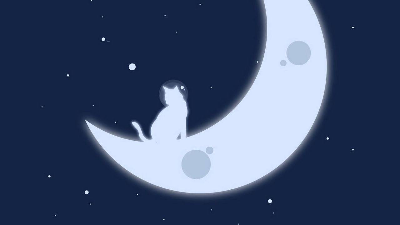 Обои луна, кошки, звезды, арт, минимализм