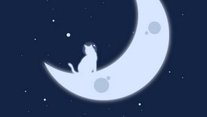 Превью обои луна, кошки, звезды, арт, минимализм