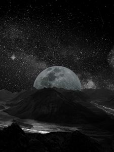 Превью обои луна, космос, вселенная, фотошоп, чб