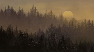 Превью обои луна, лес, деревья, снег