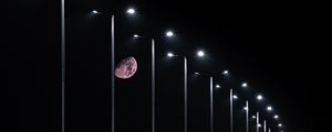 Превью обои луна, ночь, фонари, свет, дорога, темный