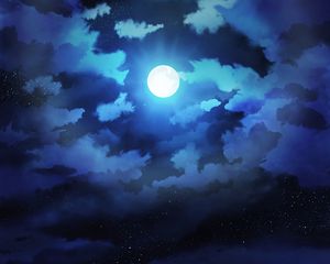 Превью обои луна, ночь, облака, море, горизонт, звезды