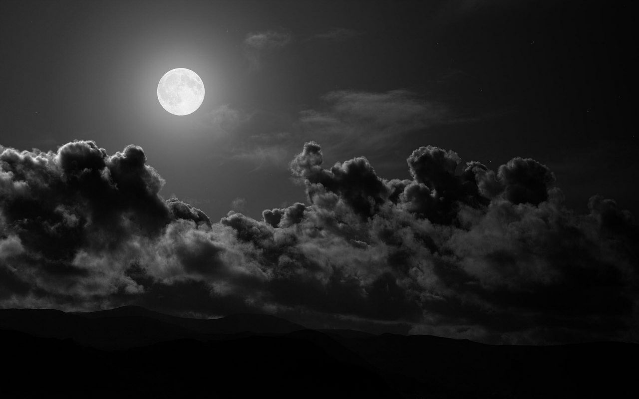 1280x800 Обои луна, облака, небо, черно-белые