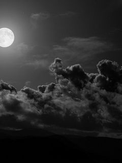 240x320 Обои луна, облака, небо, черно-белые