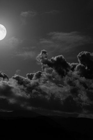 320x480 Обои луна, облака, небо, черно-белые