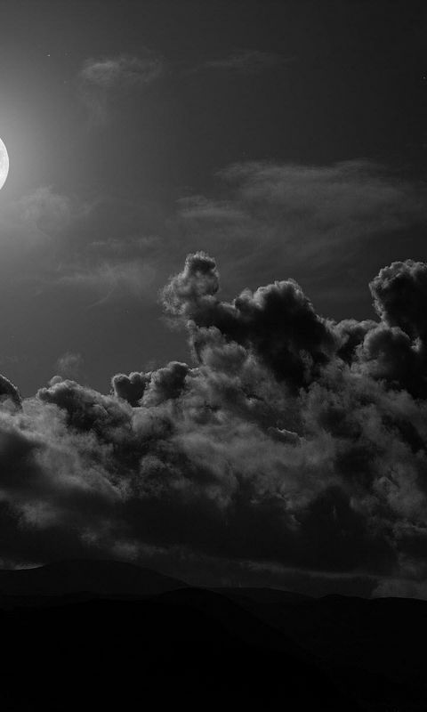 480x800 Обои луна, облака, небо, черно-белые