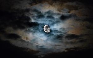 Превью обои луна, облака, ночь, небо, темный, пасмурно
