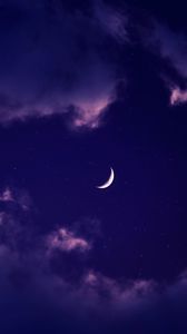Превью обои луна, облака, ночь, звезды, фиолетовый