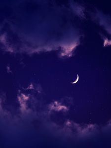 Превью обои луна, облака, ночь, звезды, фиолетовый