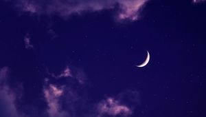 Превью обои луна, облака, ночь, звезды, фиолетовый