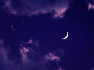 Превью обои луна, облака, ночь, звезды, фиолетовый