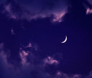 Превью обои луна, облака, ночь, звезды, фиолетовый