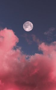 Превью обои луна, облака, розовый, небо, полнолуние