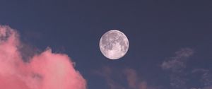 Превью обои луна, облака, розовый, небо, полнолуние